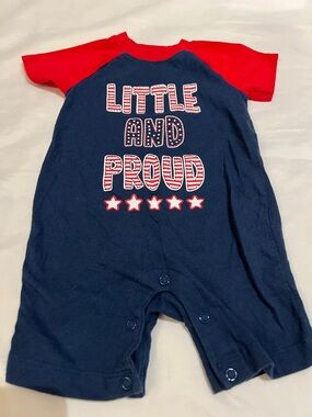 “Bundle 10/$13” Patriotic 6-9m Navy Red Baby Romper "Little and Proud" 4th July